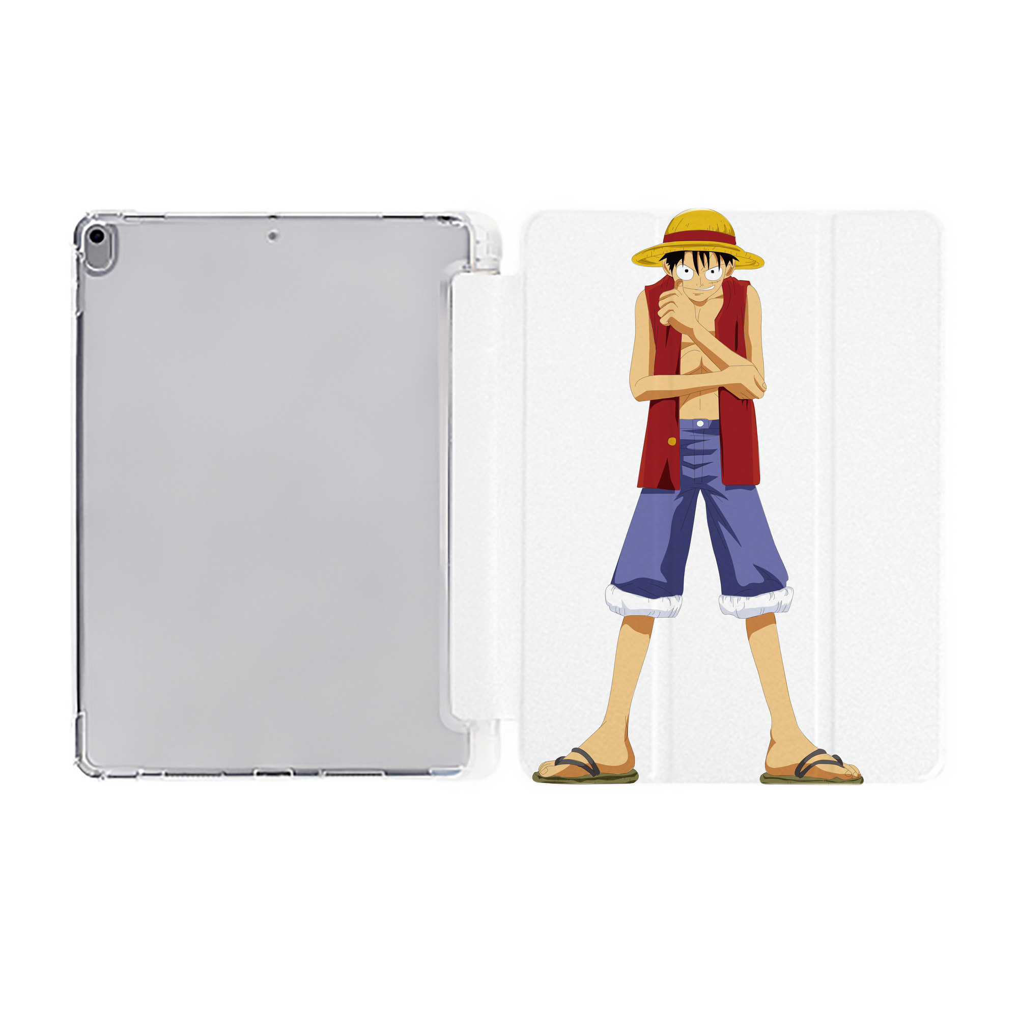 （画像用） ワンピース モンキー・D・ルフィ ONE PIECE Monkey D. Luffy IPad ケース ペン収納付き 三つ折りスタンド PUレザー×シリコン 対応機種9.5/10.5/10.9インチ